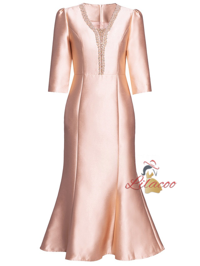 Champagne Satin Beading Mother Of The Bride Dress