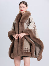 Loose Jacquard Fringed Hooded Cloak Shawl