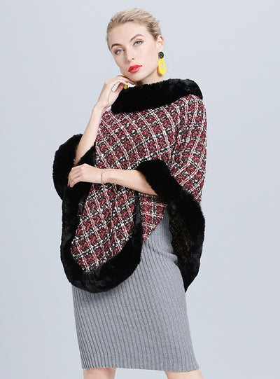 Small Fragrance Plaid Round Neck Cape Shawl
