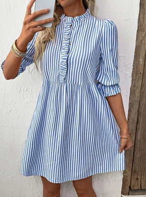 Wooden Ear Vertical Striped Shirt Dress