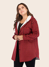 Hooded Long-sleeved Plaid Jacket Coat
