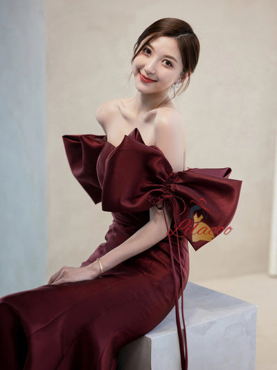 Burgundy Mermaid Satin Prom Dress