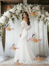 White Mermaid Lace Long Sleeve Wedding Dress