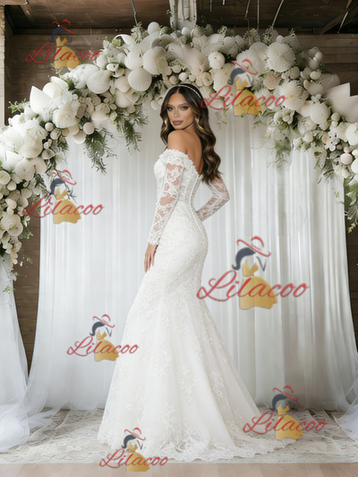 White Mermaid Lace Long Sleeve Wedding Dress