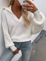 Loose V-neck Long Sleeve Knitted Sweater