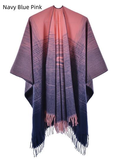 Gradient Knitted Split Cloak Shawl