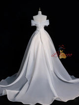 White Organza Off the Shoulder Wedding Dress