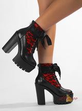 Lace Color Matching Zipper Retro Thick Heel Booties