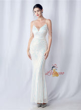 Mermaid Sequins Beading Spaghetti Straps Prom Dress