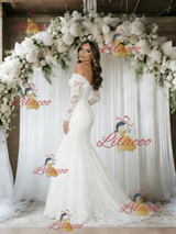 White Mermaid Lace Long Sleeve Wedding Dress