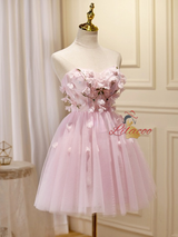 Pink Tulle 3D Flower Homecoming Dress