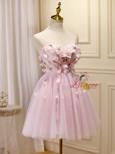 Pink Tulle 3D Flower Homecoming Dress
