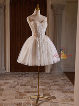 Beige Tulle Beading Homecoming Dress