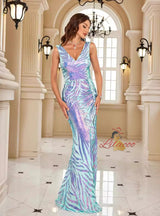 Colored Seuqins Slim Fishtail Evening Dress