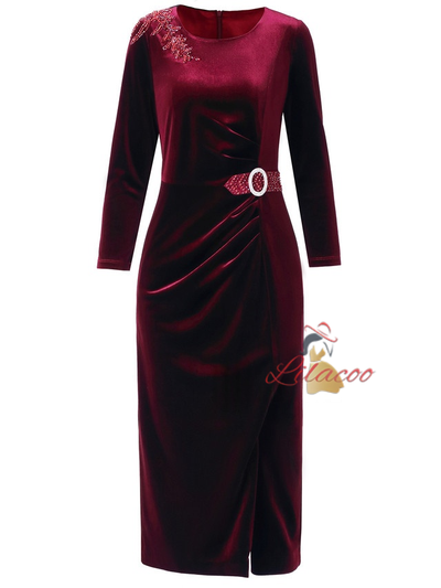 Burgundy Velvet Beading Mother Of The Bride Dress