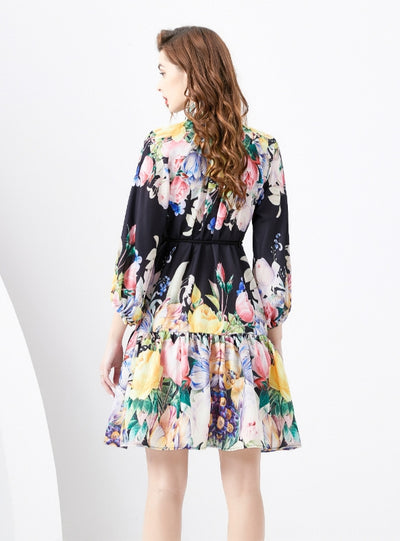 Retro Painted Long Sleeve Printed Dress