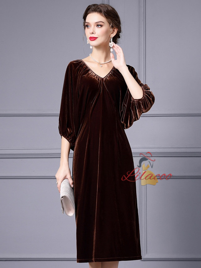 Coffee Velvet Mother Of The Bride Dress