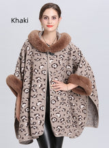 Loose Leopard Print Hooded Knitted Cloak Shawl Coat