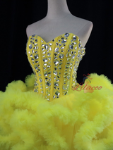 Yellow Tulle Crystal Homecoming Dress