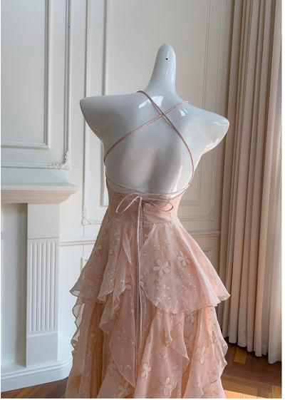 Halter Embroidered Irregular Dress