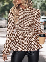 Black and White Striped Blouse Flared Sleeve Shirt