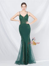 Mermaid Spaghetti Straps Appliques Prom Dress