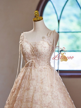 Champagne Lace Straps Homecoming Dress