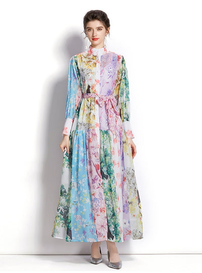 Long Sleeve Printed Shirt Long Dress