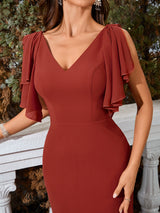 V-neck Chiffon Butterfly Sleeve Prom Dress