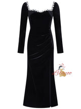 Black Long Sleeve Crystal Prom Dress