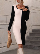 Pullover Knitted Solid Color Matching Sweater Dress