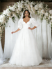 White Puff Sleeve Square Neck Wedding DDress