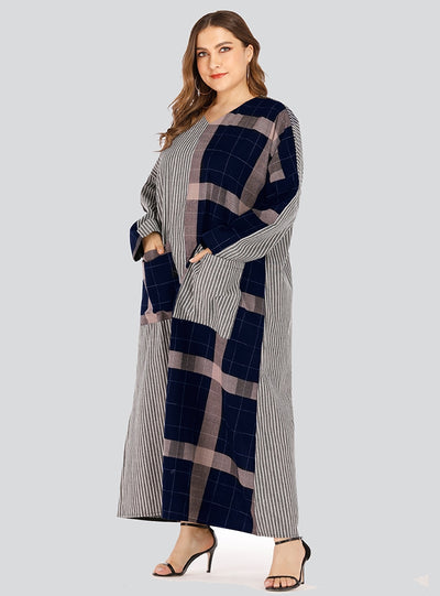 V-neck Striped Geometric Stitching Dress