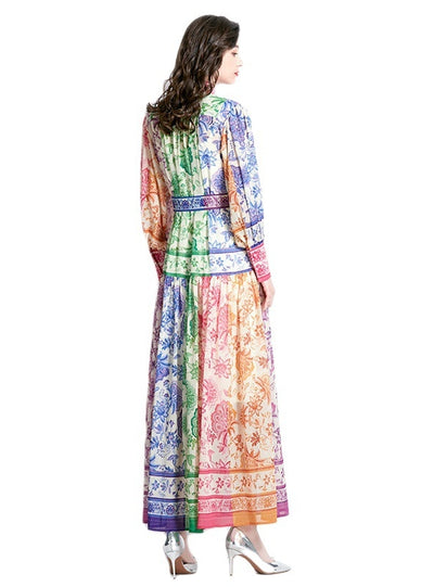 Lantern Sleeve Wavy Printed Dress