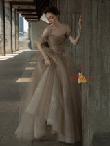Tulle Off the Shoulder Pleats Appliques Prom Dress