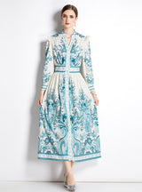 Retro Palace Long Sleeve Printed Slim Dress