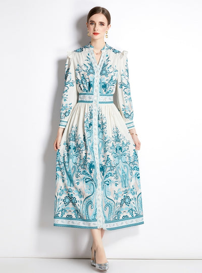 Retro Palace Long Sleeve Printed Slim Dress