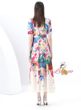 Retro Silm Waist Slim Printed Long Dress