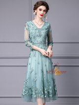 Green 3/4 Sleeve Lace Mother Of The Bride Dress
