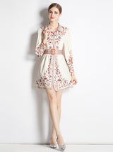 Retro Shirt Collar Long Sleeve Slim Short Dress