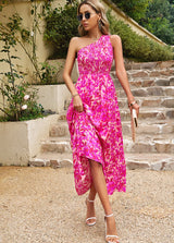 One Shoulder Printed Pocket Long Dress