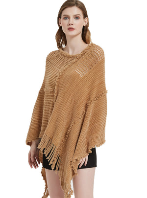Bat Sweater Solid Color Hollow Knit Shawl