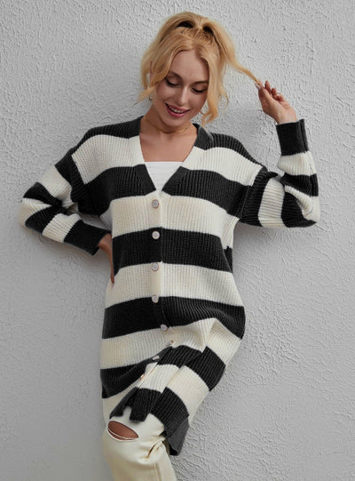 Medium and Long Striped Knitted Sweater