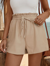 Solid Color Elastic Waist Ruffled Shorts
