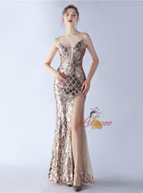 Mermaid Sequins Spaghetti Straps Split Prom Dress
