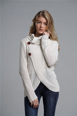 High-necked Long-sleeved Loose Cardigan Sweater
