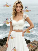 White Chiffon Lace Two Piece Wedding Dress