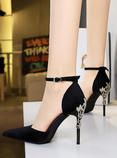 Metal Decorative Pointed High-heeled Sandals