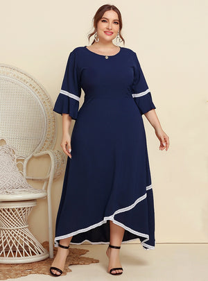 Lace Stitching Round Neck Mid-sleeve Loose Dress