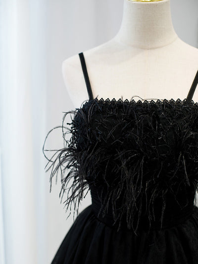 Black Tulle Spaghetti Straps Homecoming Dress